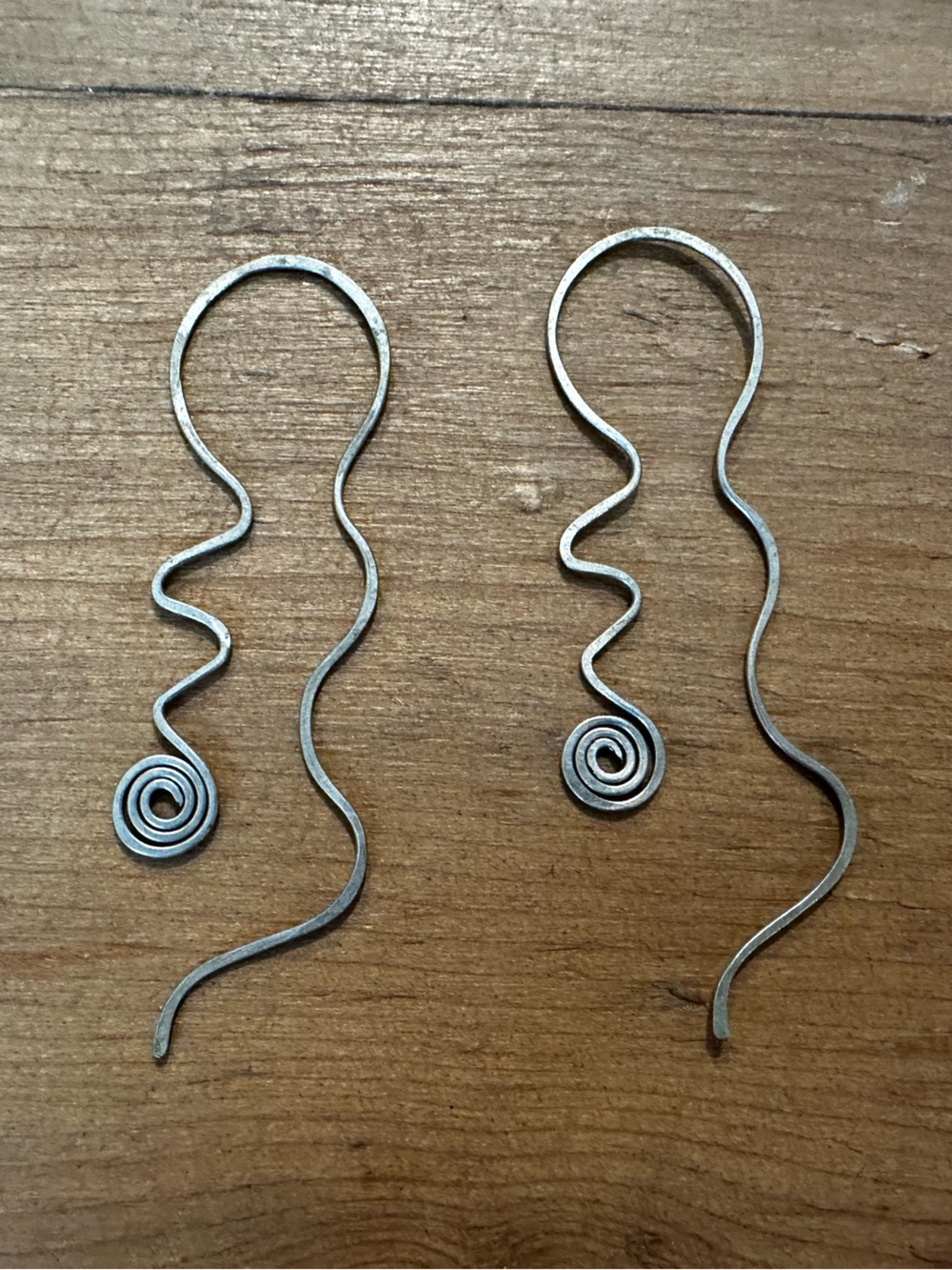 Unique Handmade Silver-Tone Abstract Wave & Spiral Earrings – Artisan Statement
